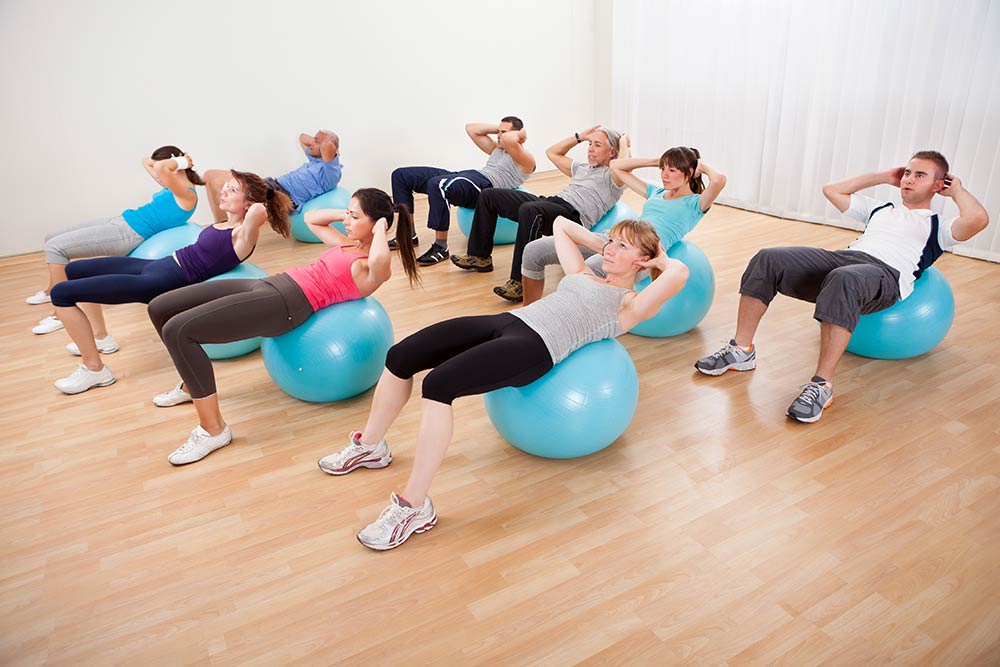 group on exercise pilates ball